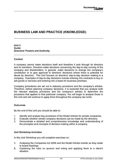 BLP WS3 Company Planning Procedure BUSINESS LAW AND PRACTICE