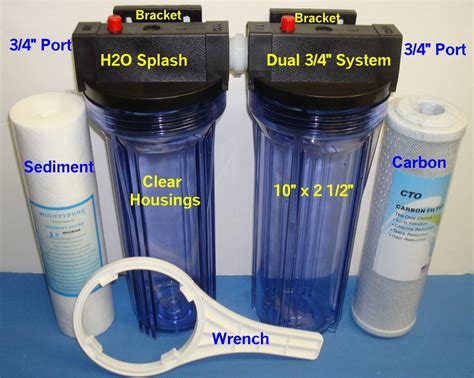 Whole House Filter with Bracket - Dual, 10" Clear, Carbon, Sediment