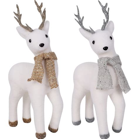 Lulu Home Christmas Tabletop Ornaments, Set of 2 Flocking White