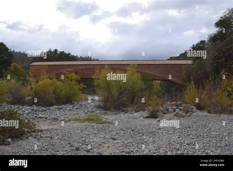 View of the Bridgeport Covered Bridge in Bridgeport, CA; which has the ...