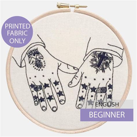 modern embroidery pattern pre printed  fabric english   stars