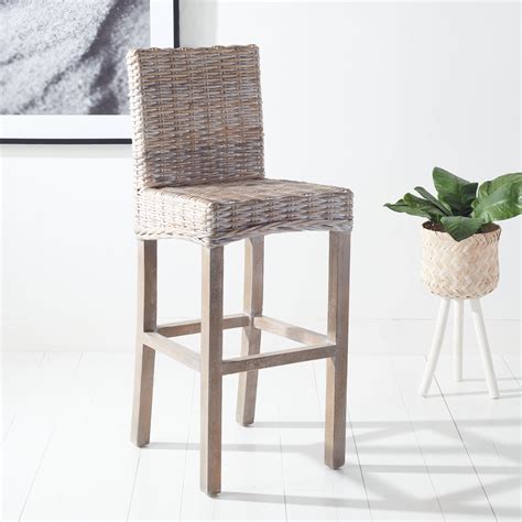 Safavieh Tobie Rattan Bar Stool With Footrest Grey White Wash