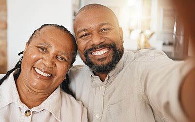 Smile Selfie And Mature Black Couple In Home With Happiness And Love In Relationship Together