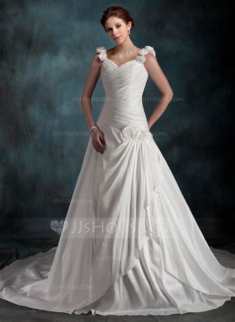 A Line Princess Sweetheart Chapel Train Taffeta Wedding Dress With