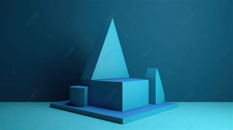 Podium Biru Minimalis Dengan Desain Bentuk Geometris 3d Untuk