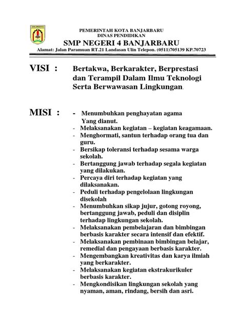 Contoh Visi Dan Misi Sekolah Smp 52 Koleksi Gambar