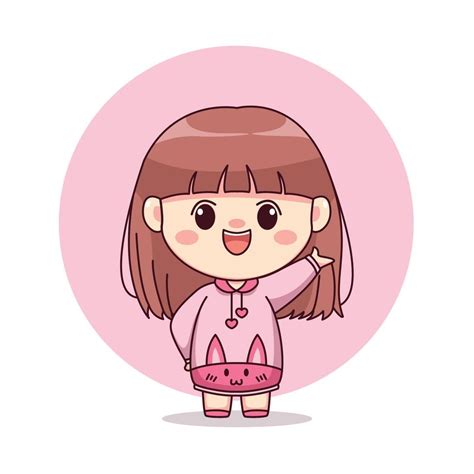 Happy cute and kawaii girl with pink hoodie bunny cartoon manga chibi character design 5419231 ...