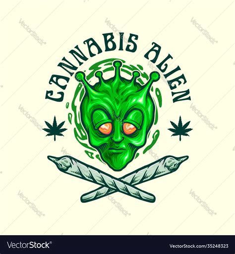 Cannabis Alien Join Weed Emblem Royalty Free Vector Image