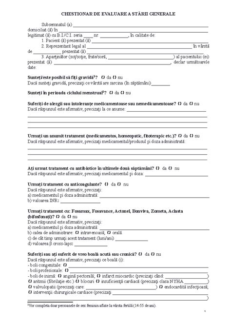 Chestionar de evaluare stare generala - CHESTIONAR DE EVALUARE A STĂRII