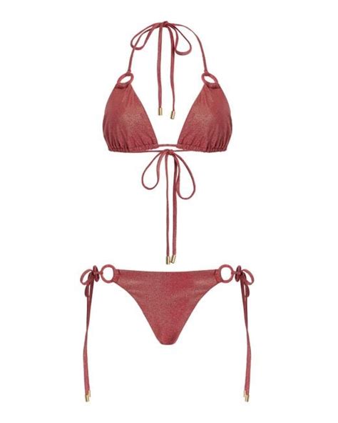 Zimmermann Rhiannon Metallic Triangle Bikini Set In Red Lyst