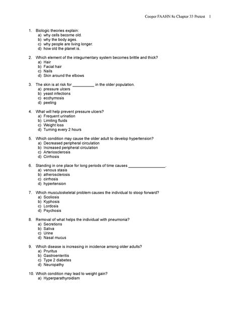 Chapter 033 Cooper Faahn 8e Chapter 33 Pretest 1 Biologic Theories