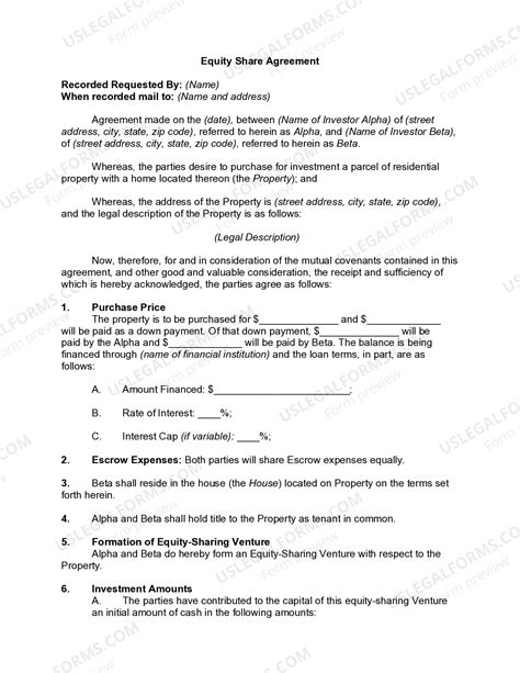 Home Equity Sharing Agreement Template