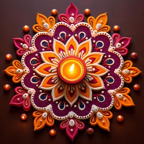 Premium Photo | 3d rendered diwali diya rangoli image