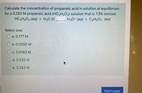 Solved Calculate The Concentration Of Propanoic Acid In Chegg