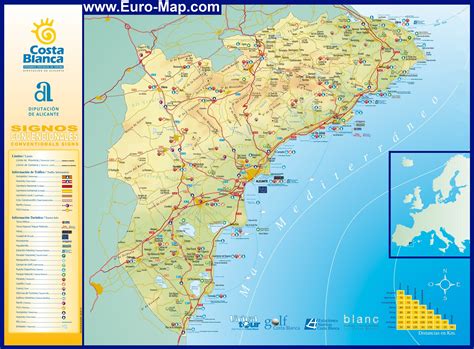 Карты Коста Бланка Подробная карта побережья Коста Бланка с отелями