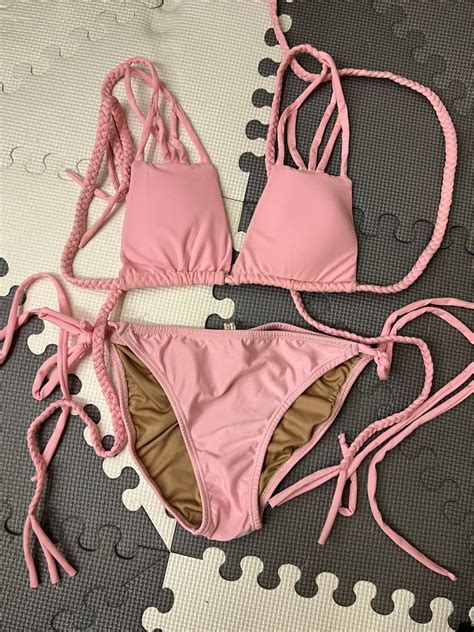 Pink Braided Strap Bikini Set S Women S Fashion Swimwear Bikinis Swimsuits On Carousell