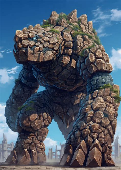 stone golem fantasy creature illustration poster picture metal