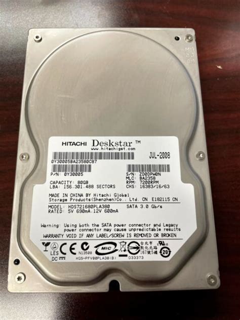 Hitachi Deskstar HDS728080PLAT20 80GB Internal 7200RPM 3.5" (0A30210 ...