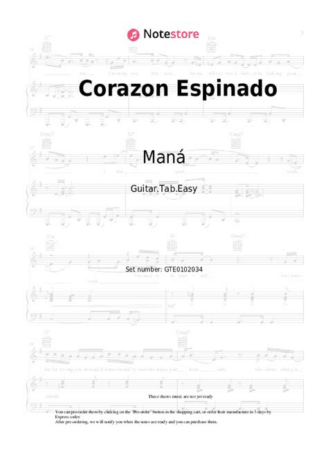 Corazon Espinado tabs easy guitar Santana Maná in Note Store