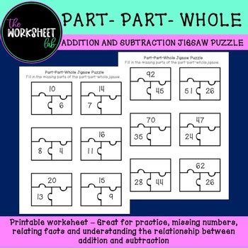 Part Part Whole Addition And Subtraction Jigsaw Puzzle By The Worksheet Lab