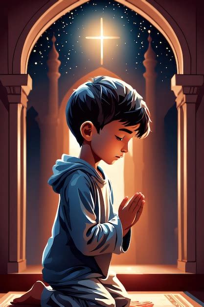 Premium Photo Vector Moslem Boy Praying Dua