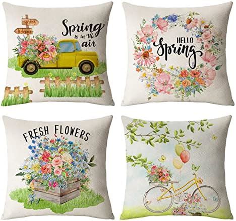 Dremisland Summer Pillow Covers 18x18 Set Of 4 Hello Sunhine Pillow