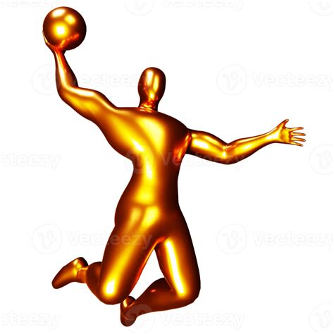 D Bronze Basketball Player Figure Doing Slam Dunk Pose Png