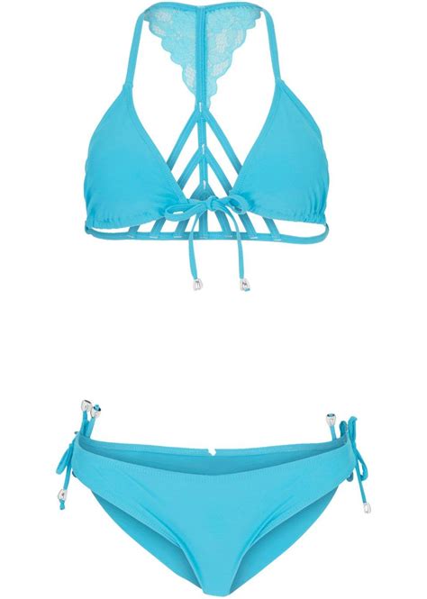 BIKINI NIEBIESKIE Z TRÓJKĄTNYMI MISECZKAMI Z KORONKĄ C B Bonprix Cena Opinie