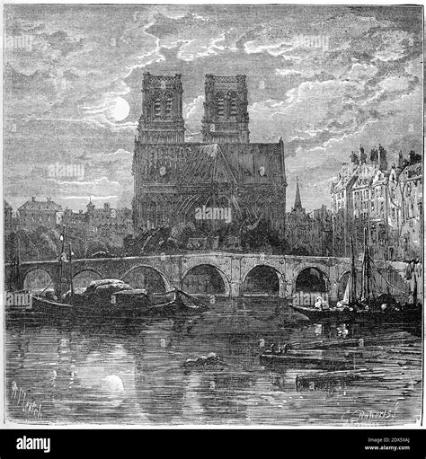 Gravure de la cathédrale notre Dame au XVIIIe siècle Illustration de