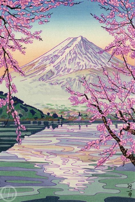 Japanese Art Print mt. Fuji by the Kawaguchi River by Okada Koichi ...