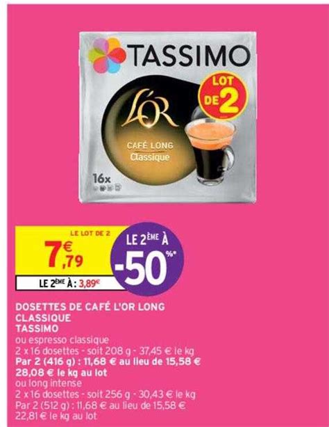 Promo Dosettes De Café L or Long Classique Tassimo chez Intermarché