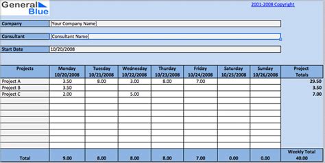 Project Timesheet Template