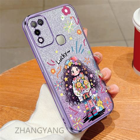 Infinix Hot 10 Play Hot 11 Play Case Cute LUCKY Girl Silicone Phone Case Comes With Flash Film