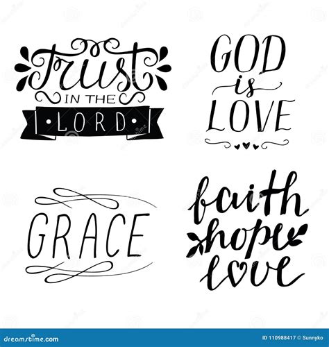 Set Of 4 Hand Lettering Christian Quotes God Is Love Faith Hope Love