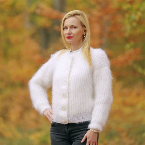 Elegant White Fluffy Mohair Cardigan Supertanya Made To Order Supertanya