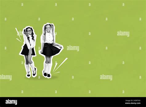 Composite Photo Collage Of Happy Blonde Brunette Schoolgirls Education Concept Wear Uniform