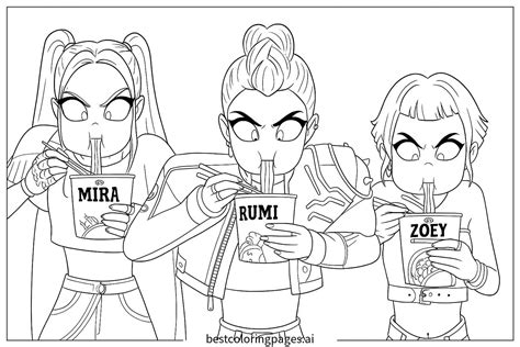 Rumi và Zoey ăn mì Trang tô màu - In miễn phí | BestColoringPages AI