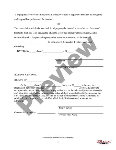 New York Renunciation And Disclaimer Of Property Received By Intestate Succession Renunciation