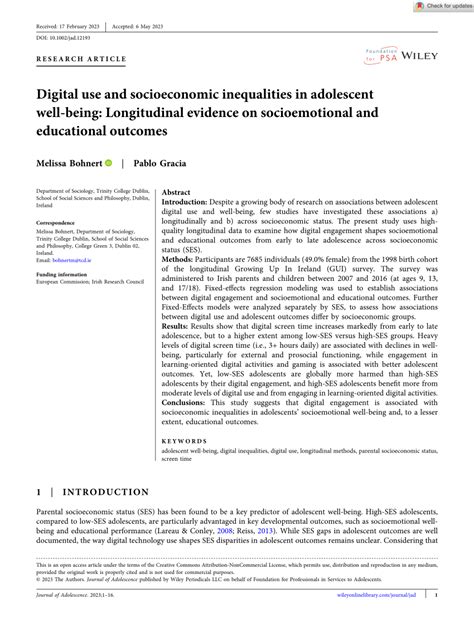 Pdf Digital Use And Socioeconomic Inequalities In Adolescent Well