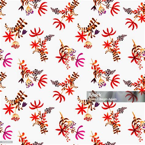 Cute Watercolor Floral Seamless Pattern Red Boho Stock Illustration Download Image Now Back