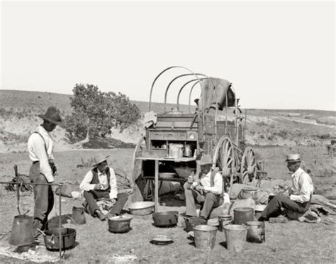 Texas Cowboys Chuck Wagon Camp Fire 1901 Photo Open Range Cooking Black