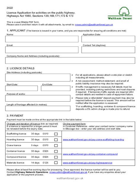 Fillable Online Highway Licence Application Walthamforest Gov Uk Fax