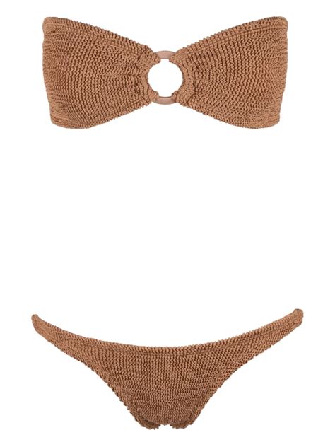 Hunza G Gloria Shirred Bikini Brown Farfetch Uk
