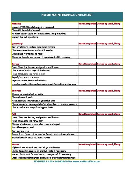 Printable Home Maintenance Checklist