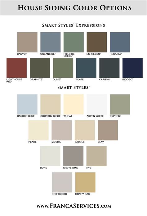 the house siding color options chart for different types of houses and ...