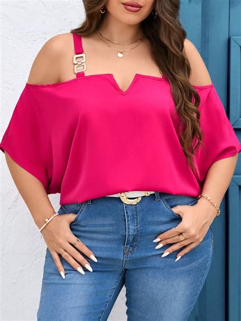 Shein Clasi Plus Size Summer Casual Off Shoulder Loose Fit Blouse With