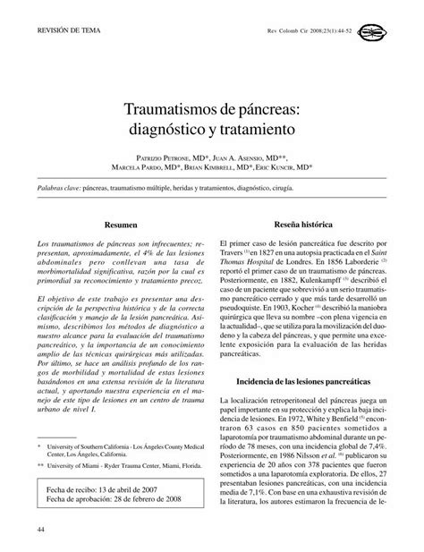 Pdf Traumatismos De P Ncreas Diagn Stico Y Tratamientolesiones Por