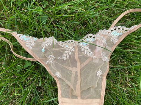 Victorias Secret Lingerie Set Sheer Nude Sequin Floral Large Etsy