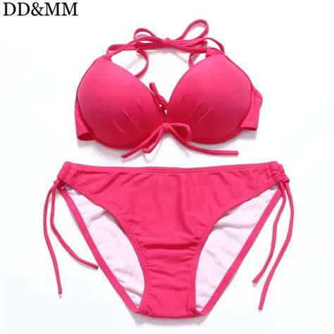 Aliexpress Buy Dd Mm Bikini Brand Women Solid Strappy Swimwear Sexy Halter Top Bikini Set