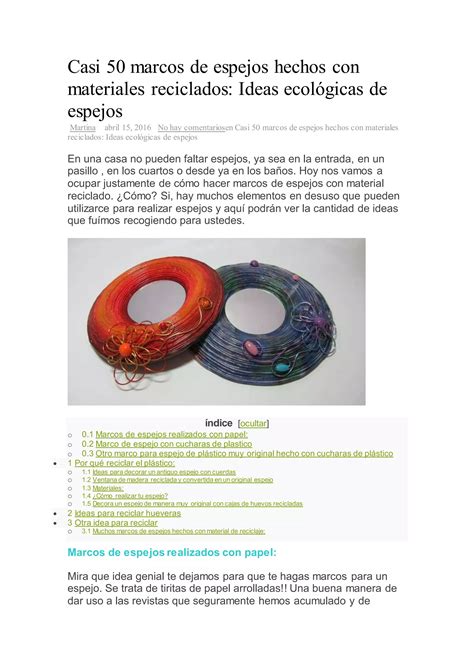 Casi Marcos De Espejos Hechos Con Materiales Reciclados Pdf